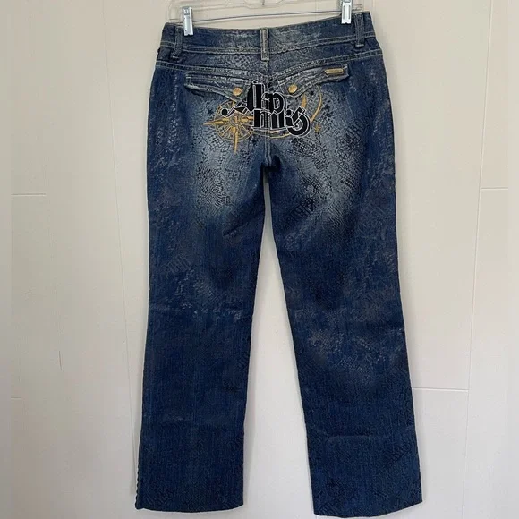 Akademiks Low Rise Boot Cut Jeans Embellished Lace Flap Pocket Women’s Size 28 - Picture 3 of 16